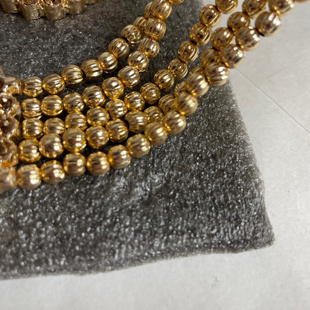 Touchstone Bollywood Yellow Rhinestone Gold Beaded Choker Necklace & Earrings - Picture 10 of 16